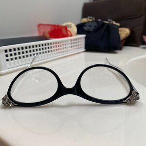💎 1950s Rhinestone Cat Eye Glasses – Jet Black Atomic Frame w/ Sparkle Corners